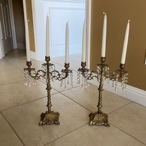 Set of Elegant Candle Holders w/ Dangling Crystals